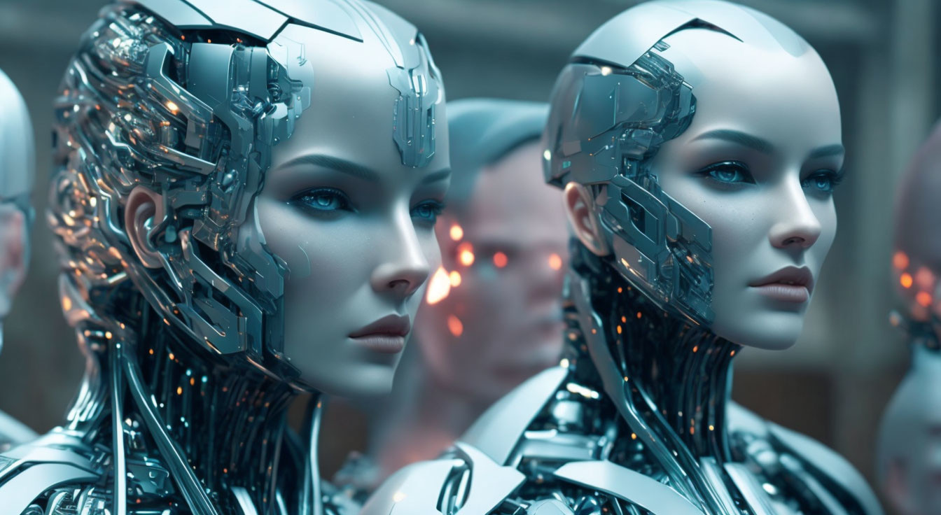 Detailed Female Androids Displaying Advanced Robotics Technology