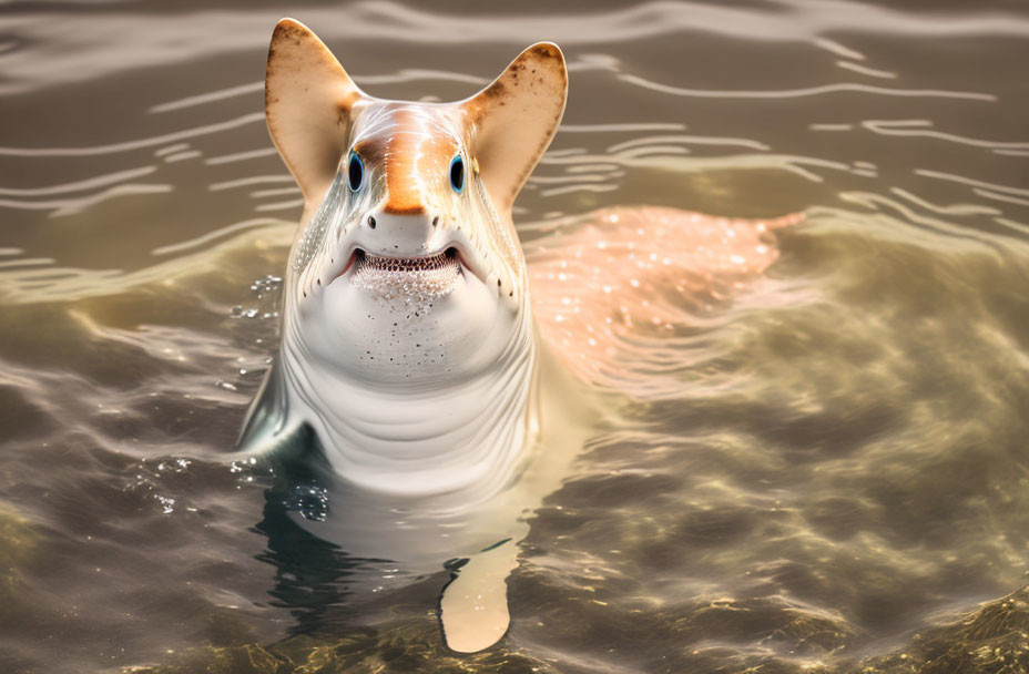 Digitally edited image: Stingray with exaggerated human-like face