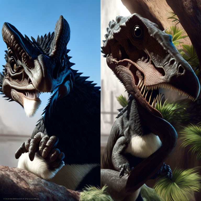 Realistic Velociraptor Renderings with Feathers: Forward-Facing and Profile Views