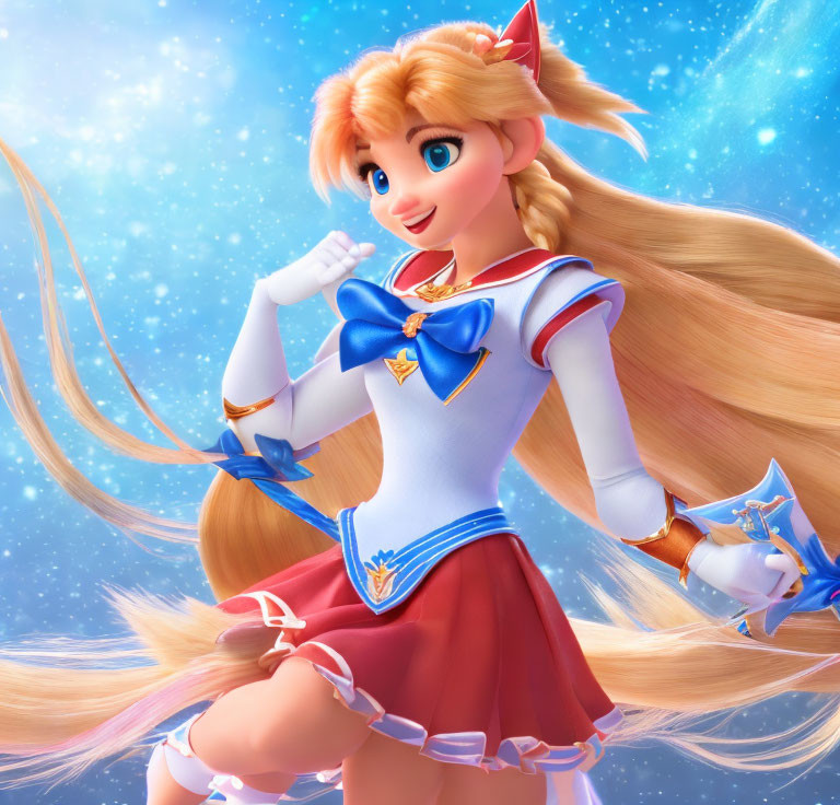 Blonde animated character in sailor-style uniform