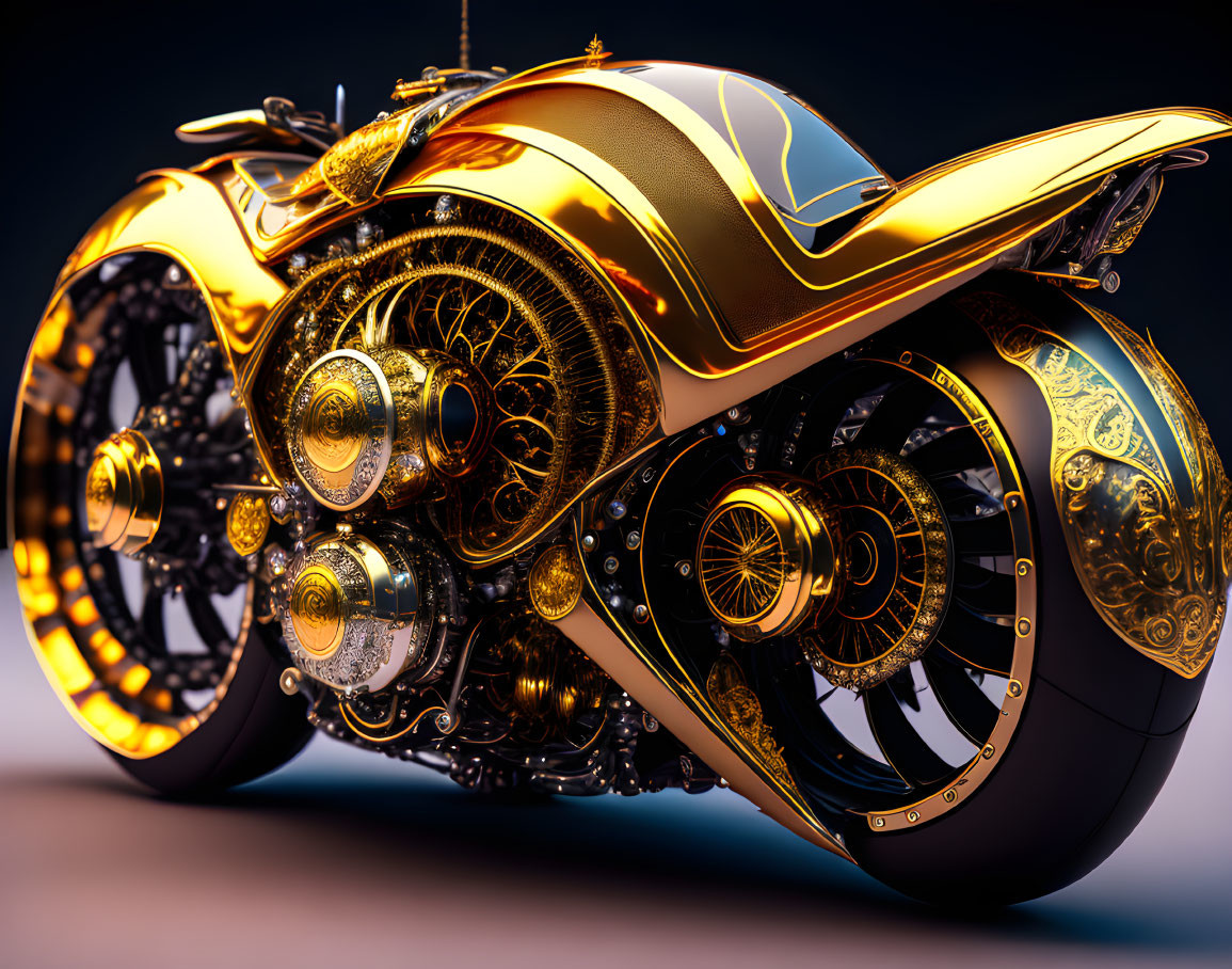 Luxurious Futuristic Motorcycle with Gold and Black Designs