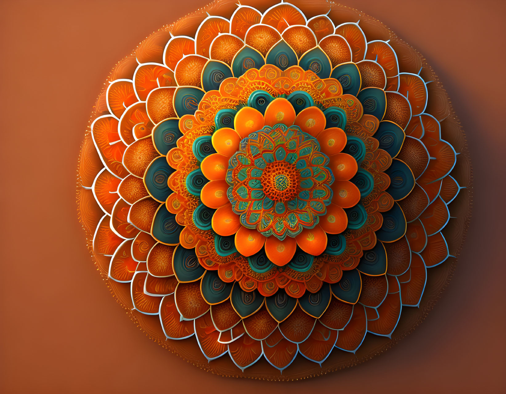 Intricate 3D-like orange mandala on warm background