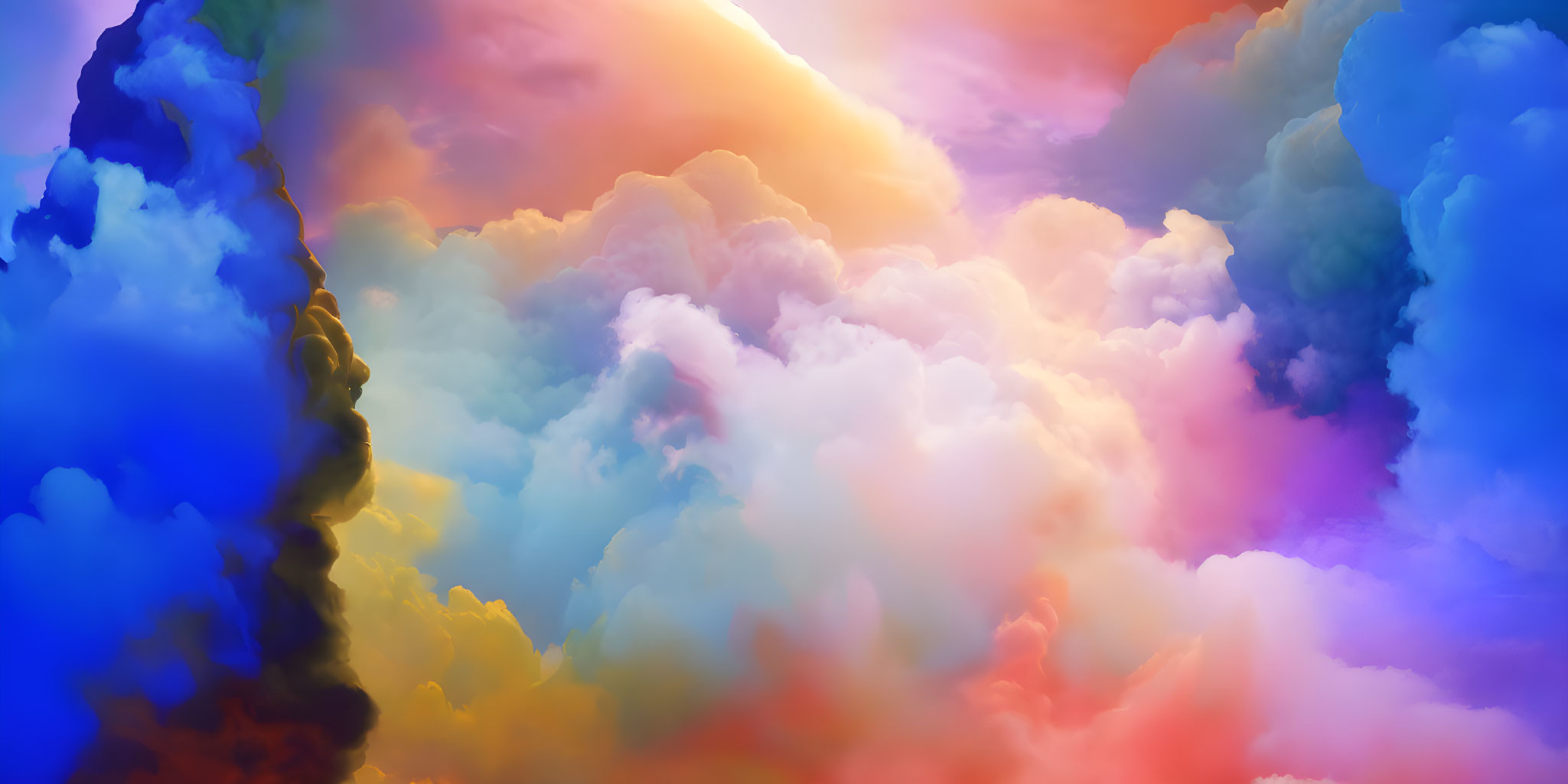 Colorful cloudscape with blues, oranges, and purples.