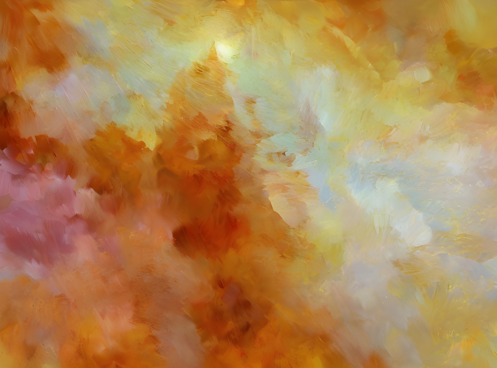 Abstract Painting: Warm Orange, Yellow, and Pink Hues Blend Ethereally