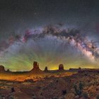 Stunning twilight desert landscape with star-filled sky