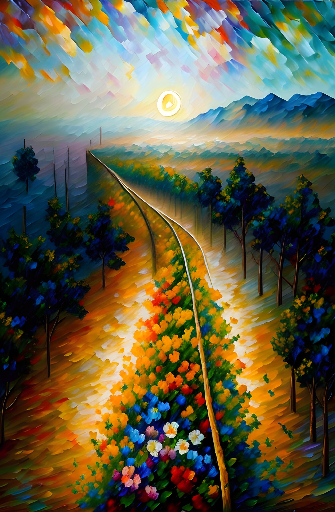 Colorful Impressionistic Landscape Painting with Winding Path