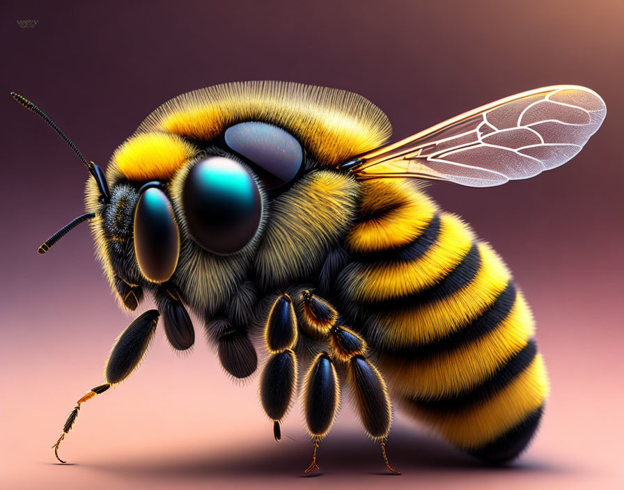 Detailed Realistic Illustration of a Bee with Furry Stripes