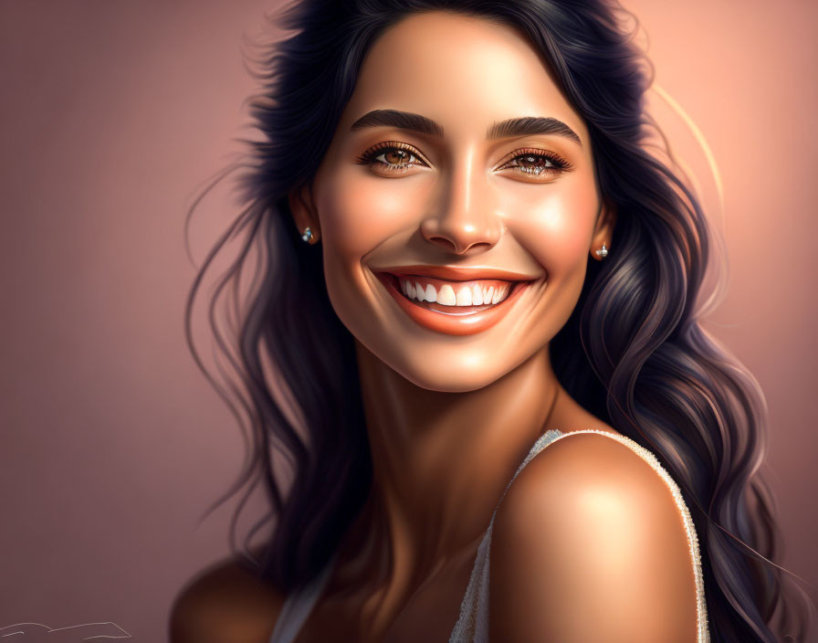 Digital illustration of a woman with beaming smile and dark hair