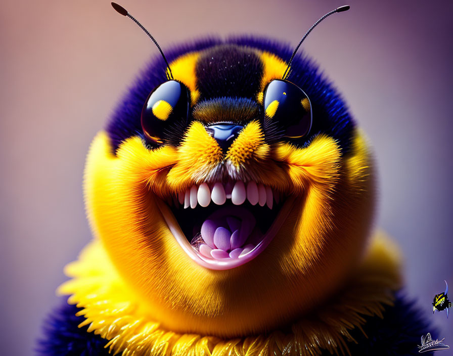 Detailed digital artwork: stylized bumblebee with vibrant colors