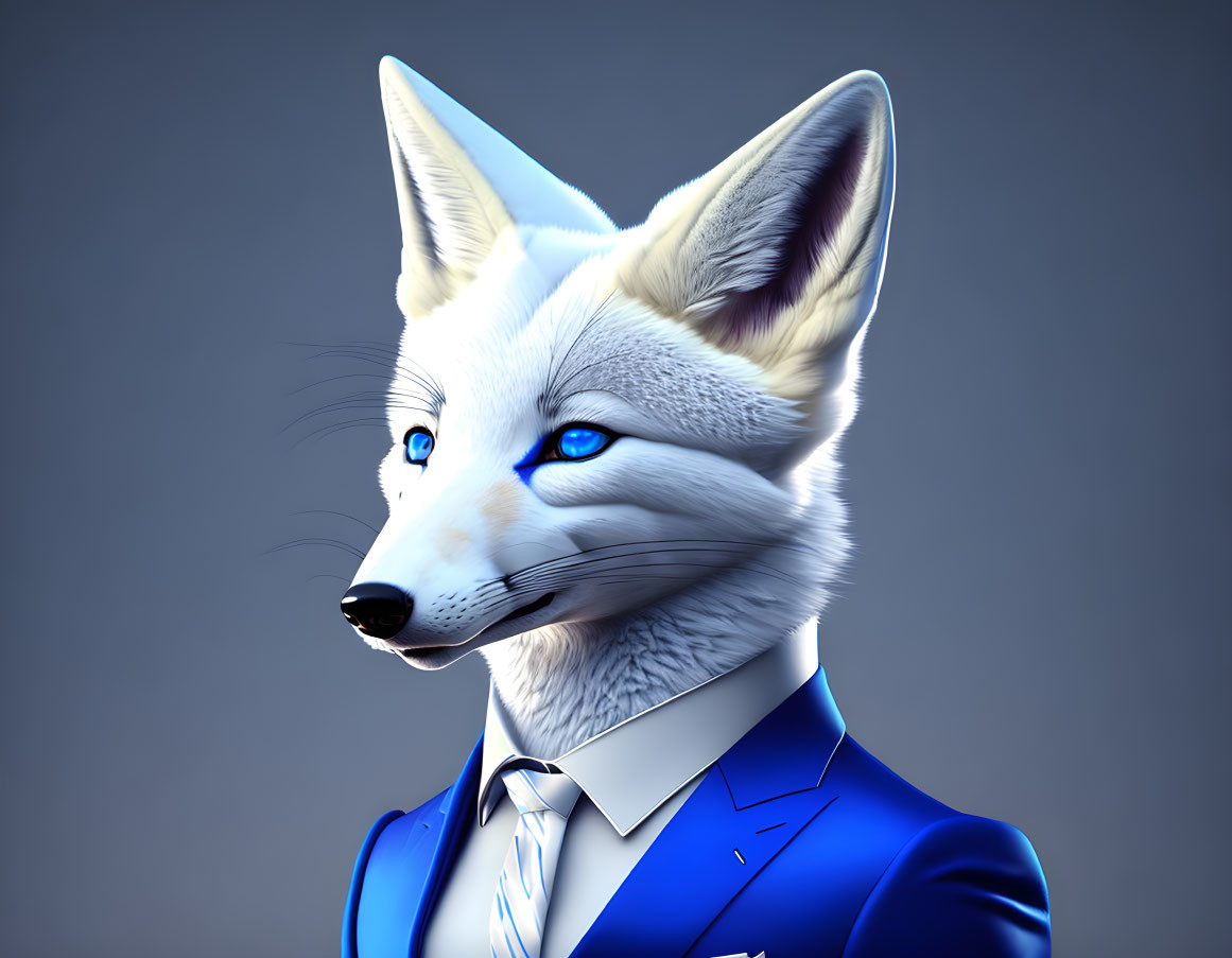 Anthropomorphic Fox 3D Illustration in Sharp Blue Suit