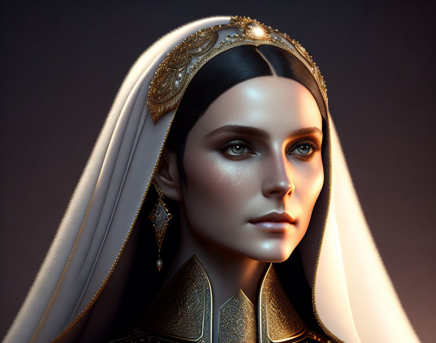 Striking digital portrait of woman in golden accessories