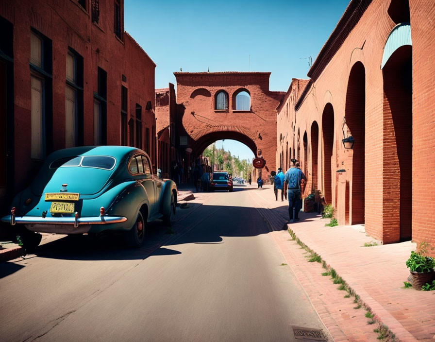 Classic Car Parked on Sunny Street in Quaint Town