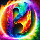 Colorful Abstract Art: Neon Twisted Numeral 6 with Rainbow Smoke Effect