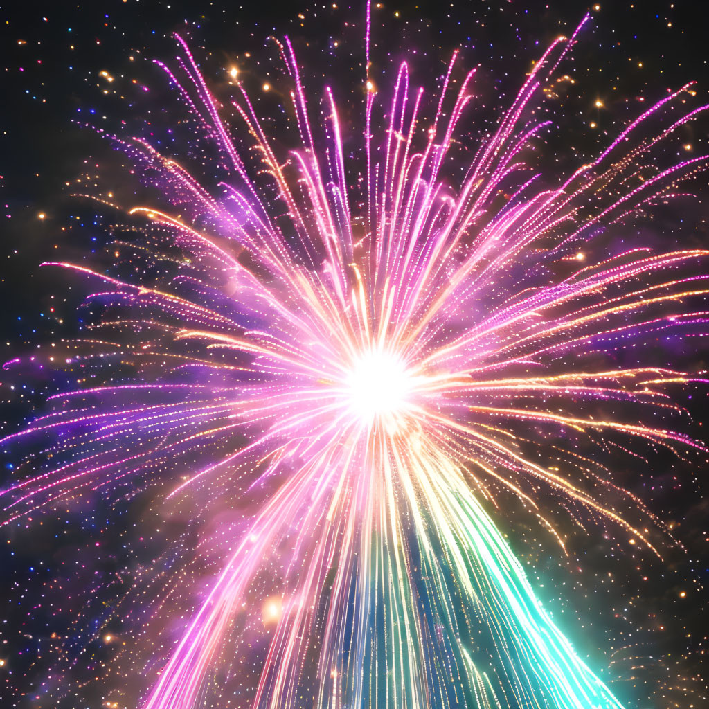 Vibrant multicolored firework explosion in night sky