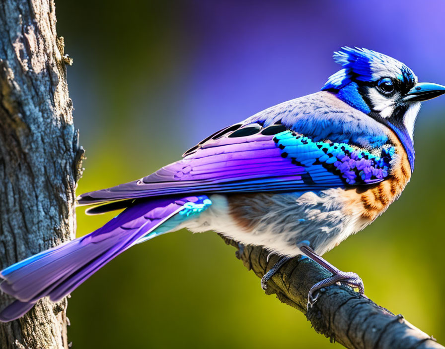 Colorful Bird with Blue, Purple, and White Plumage Perched on Branch