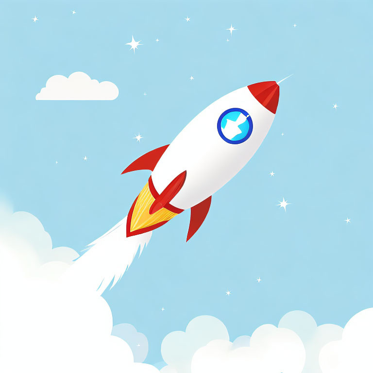 Rocket Ascending in Sky with Stars Illustration