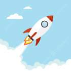 Rocket Ascending in Sky with Stars Illustration