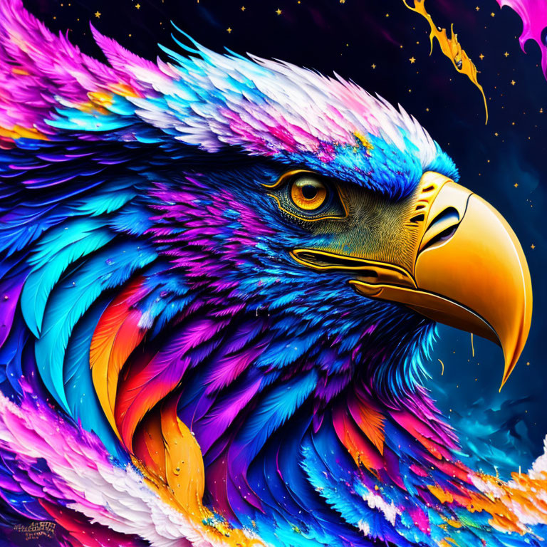 Colorful Eagle Illustration with Blue, Purple, and Pink Feathers