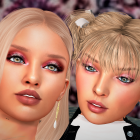 Twin individuals with blue eyes and blonde hair in close pose