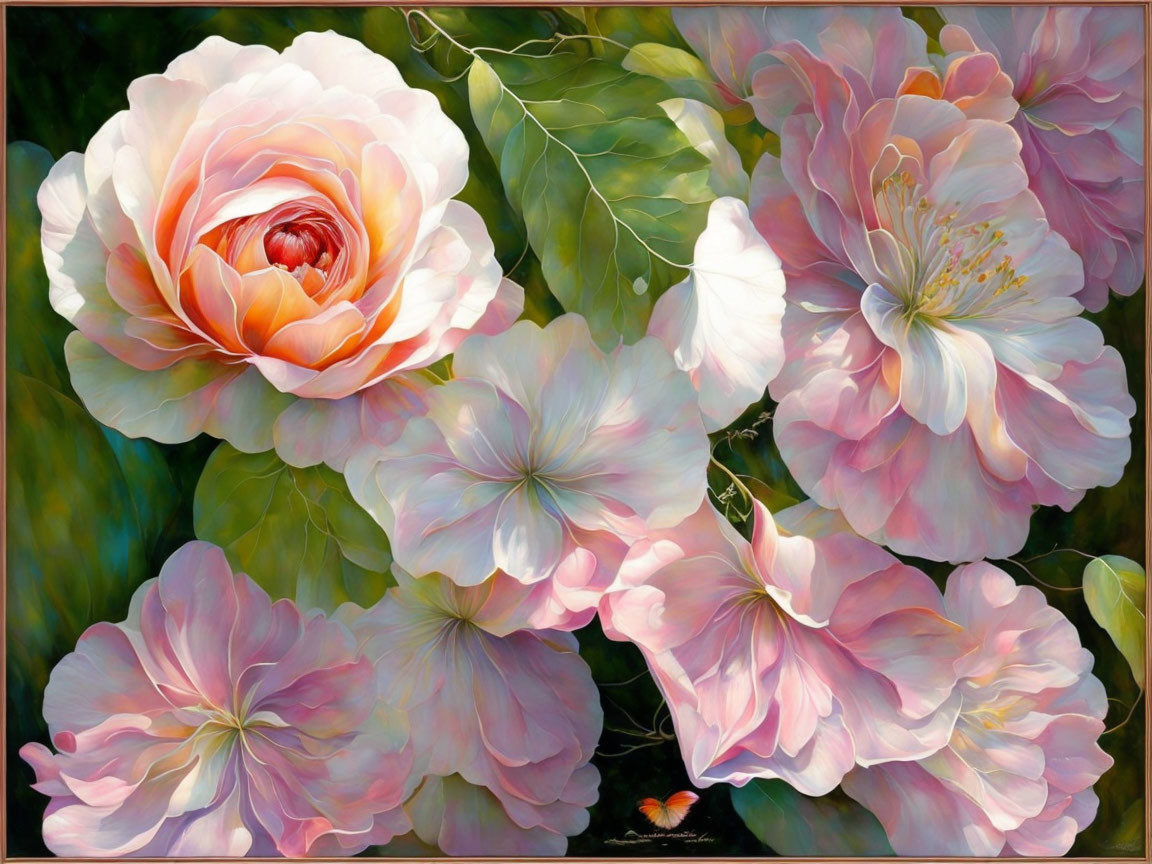 Delicate Pink Roses in Full Bloom Painting