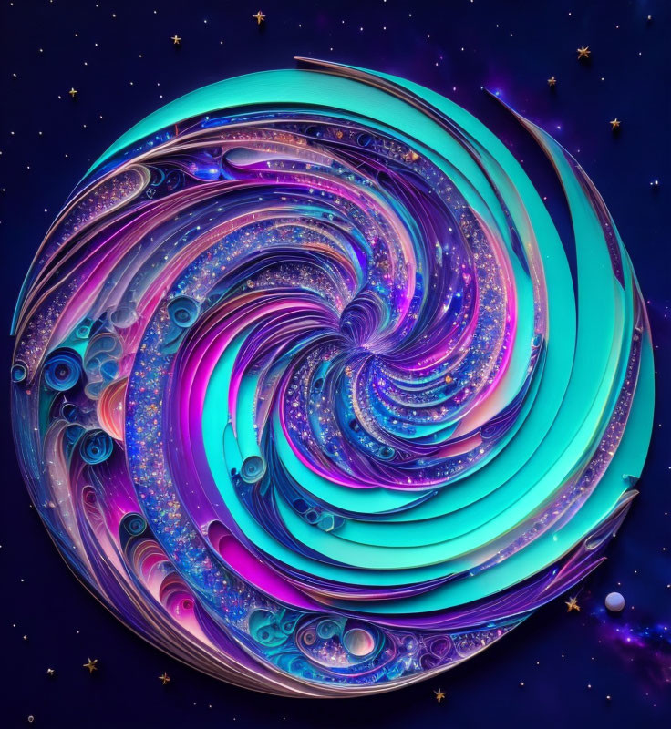 Colorful swirling galaxy-like digital artwork in blues and purples.