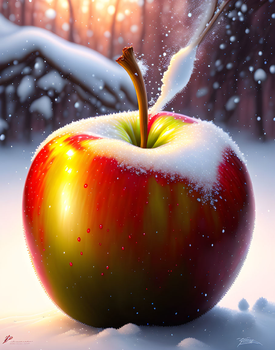 Cosy apple in snow
