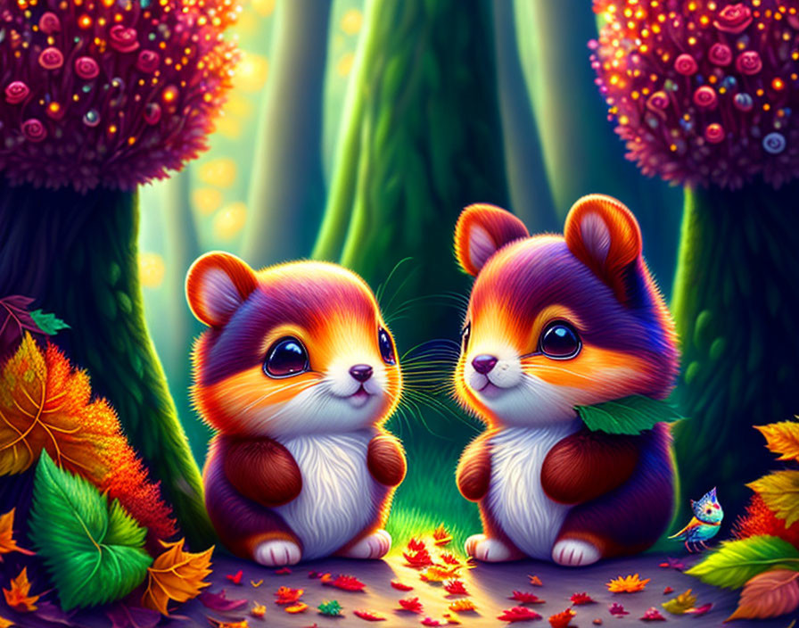 Colorful Forest Scene with Cute Chipmunk Characters