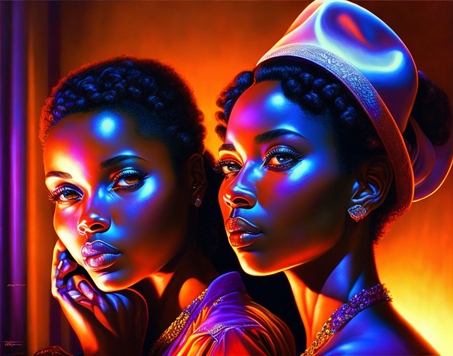 Colorful digital artwork: Glowing skin, warm tones, blue highlights