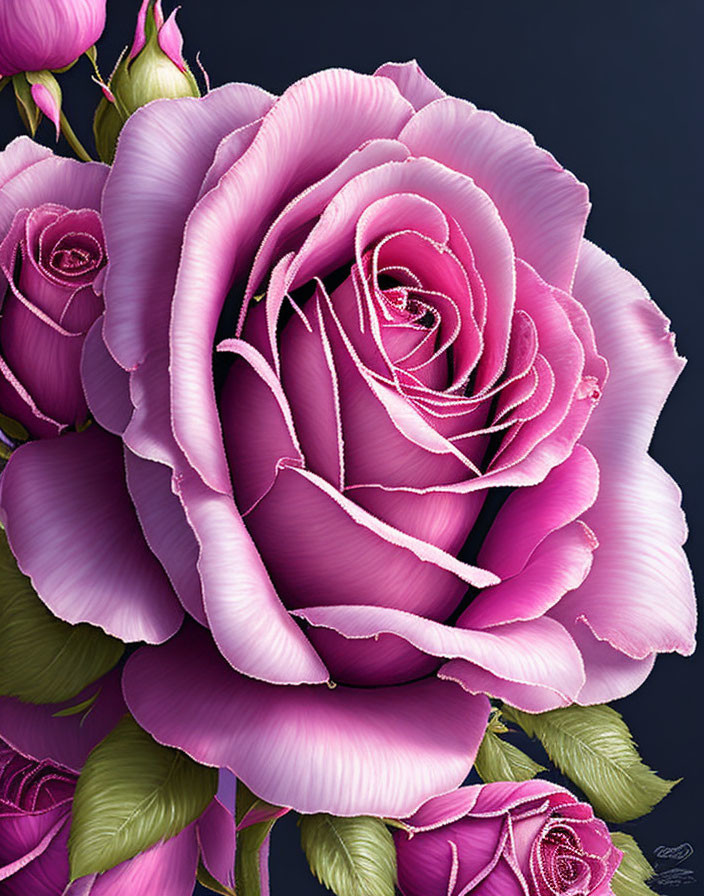 Detailed Close-Up of Vibrant Purple Rose Artwork on Dark Background