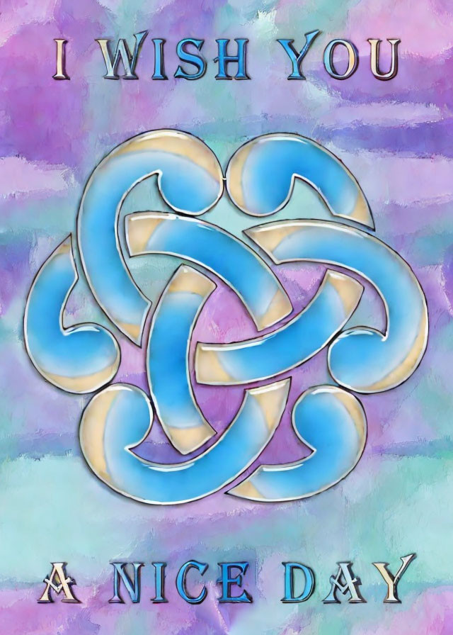 Colorful Celtic knot design with "I wish you a nice day" on textured watercolor background