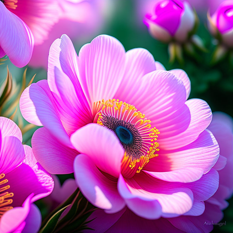 Vibrant Pink Flowers with Yellow Stamens on Soft-focus Background