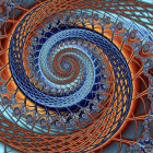 Intricate fractal spiral with autumnal colors and cool blues