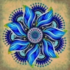 Symmetrical blue mandala digital artwork with ornate details