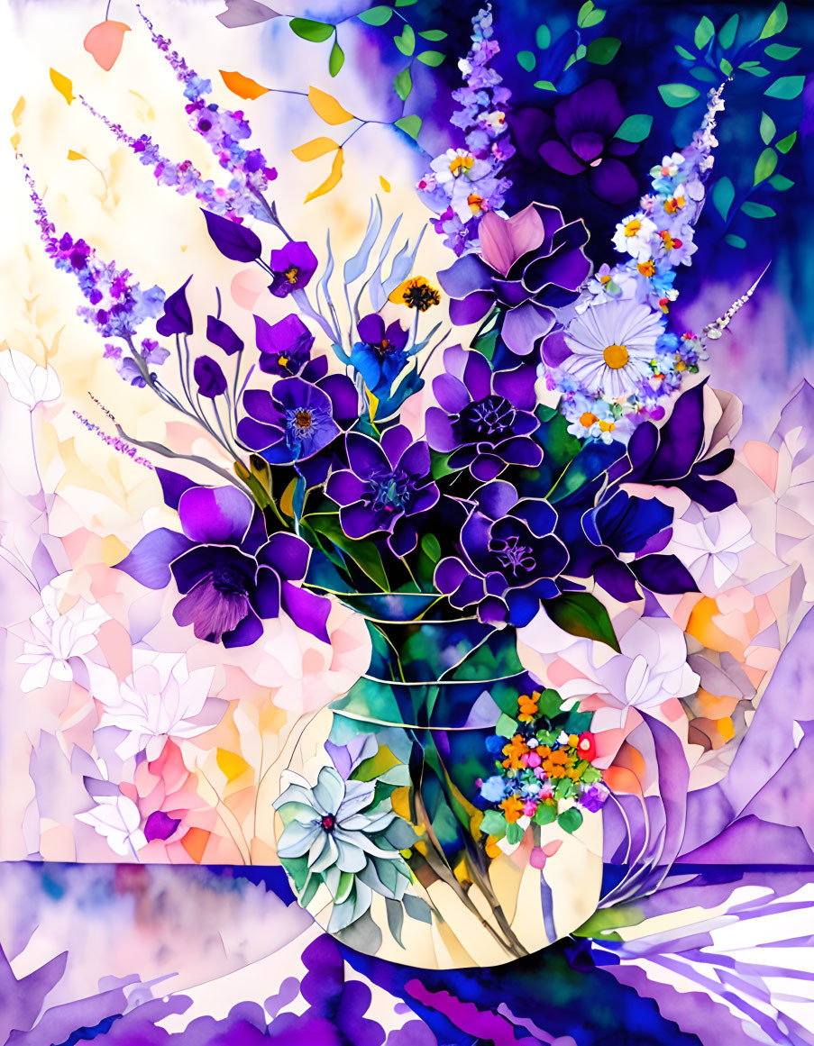 Colorful Flower Painting with Stained-Glass Effect