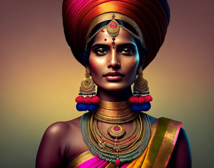 Traditional Indian Woman in Vibrant Attire and Jewelry