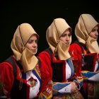 Vintage Clothing Children with Expressive Eyes Against Dark Background