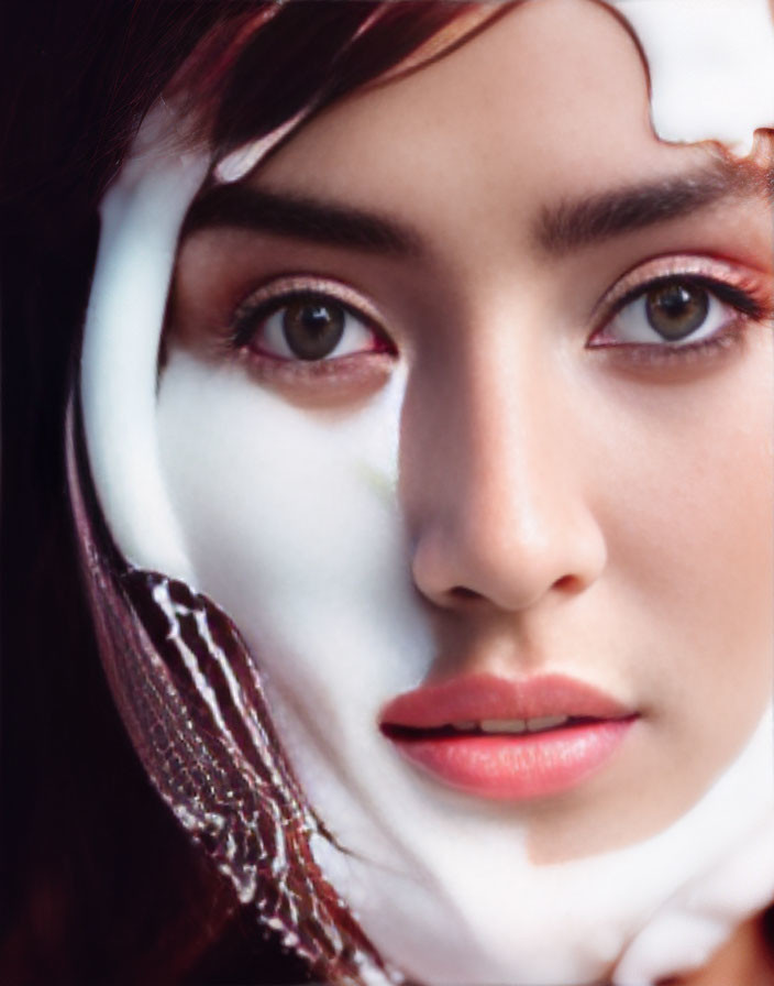 Detailed Close-Up of Woman with Cracked Porcelain Makeup