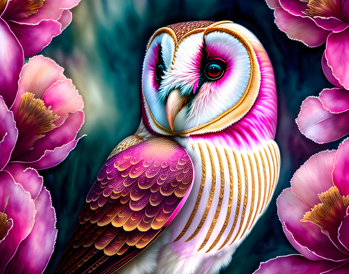 Colorful Owl Artwork with Floral and Foliage Elements