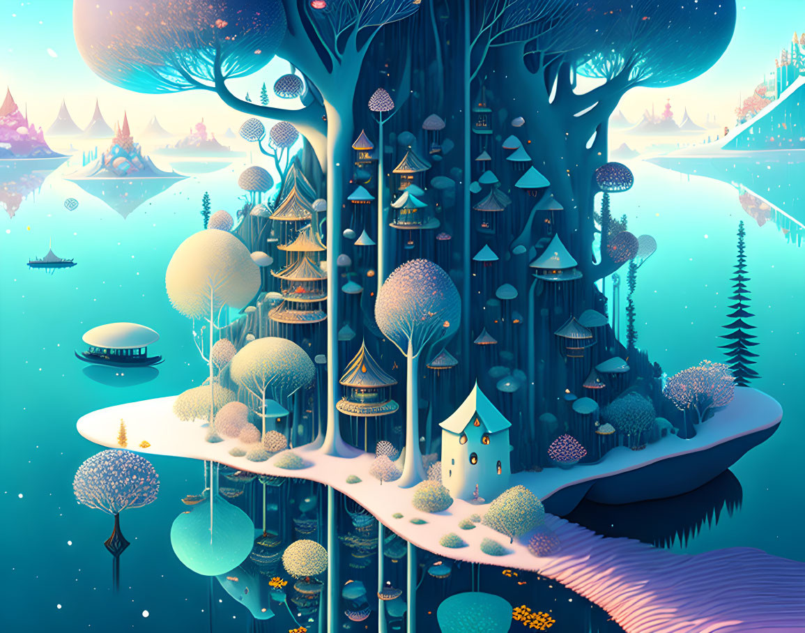 Colorful Fantasy Landscape with Vibrant Trees and Floating Islands