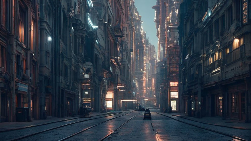 Dystopian Cyberpunk Cityscape with Towering Buildings