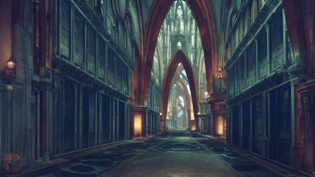 Gothic Cathedral Interior with Vaulted Ceilings and Stained Glass