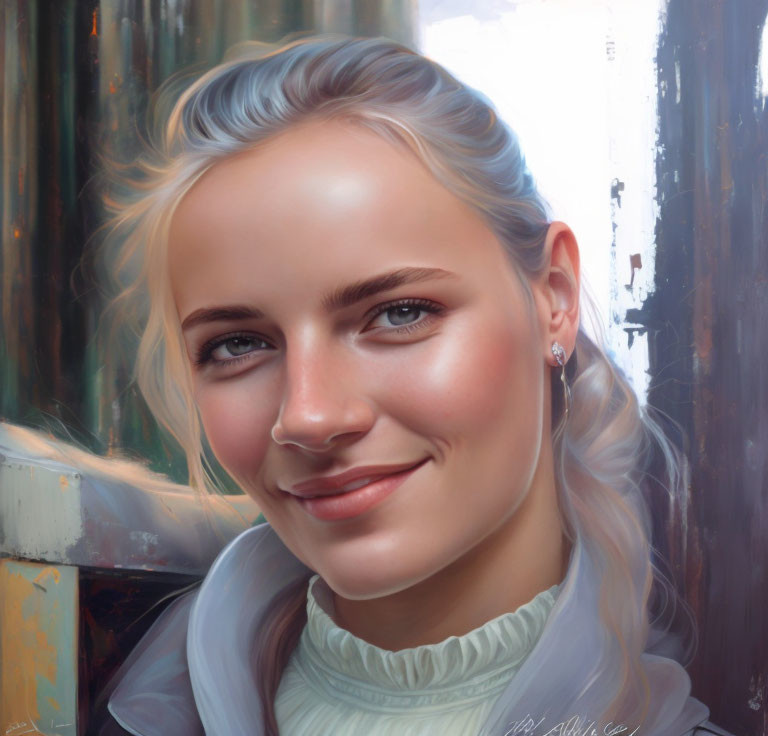 Smiling woman with blue eyes and blonde hair portrait