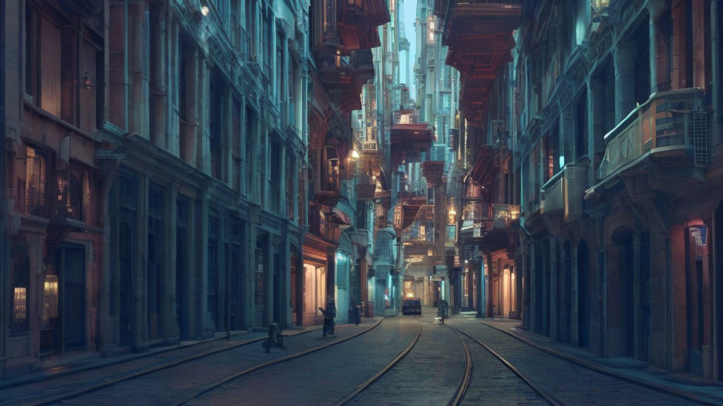 Futuristic urban alley with cyberpunk ambiance