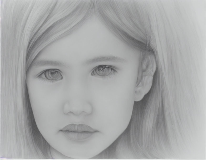 Detailed pencil sketch of young girl with long hair and contemplative expression