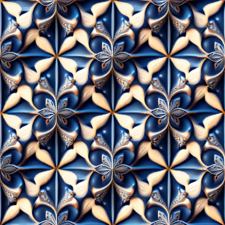 Symmetrical fractal pattern in gold and blue hues