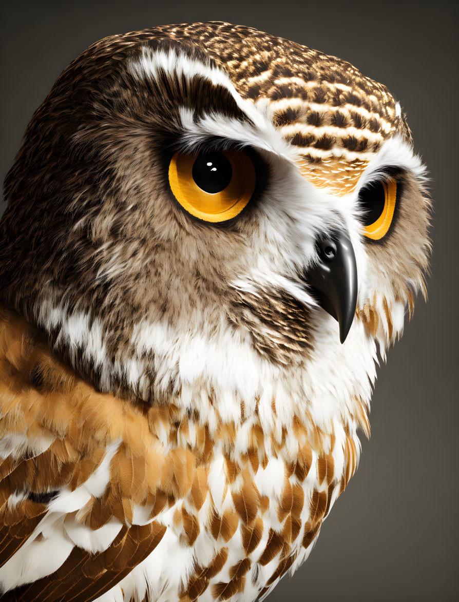 Detailed Close-up of Owl with Yellow Eyes and Brown Feathers