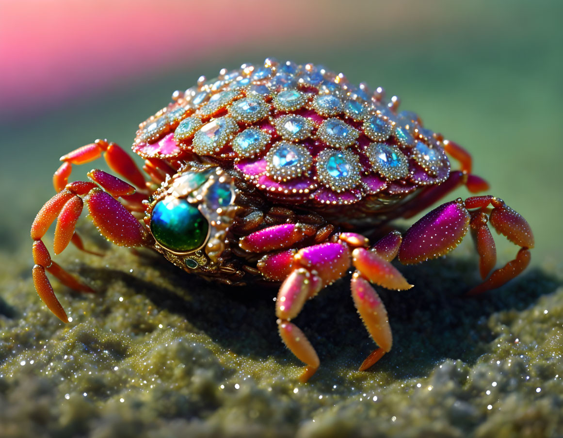 Colorful Bejeweled Crab with Glittering Shell and Vibrant Legs