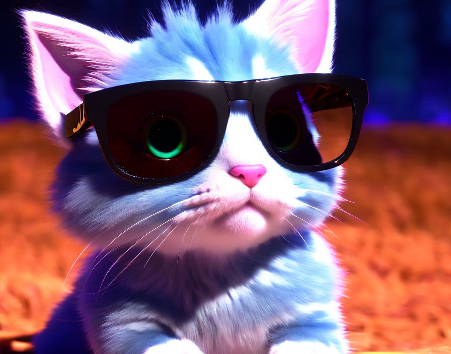 Stylized 3D Cat in Oversized Sunglasses on Blue Purple Background