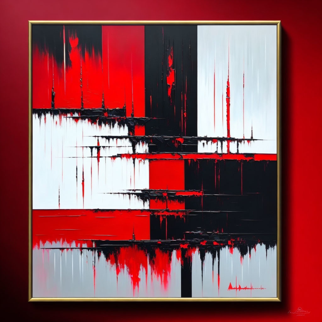 Abstract Painting: Bold Red, Black, and White Streaks on Canvas