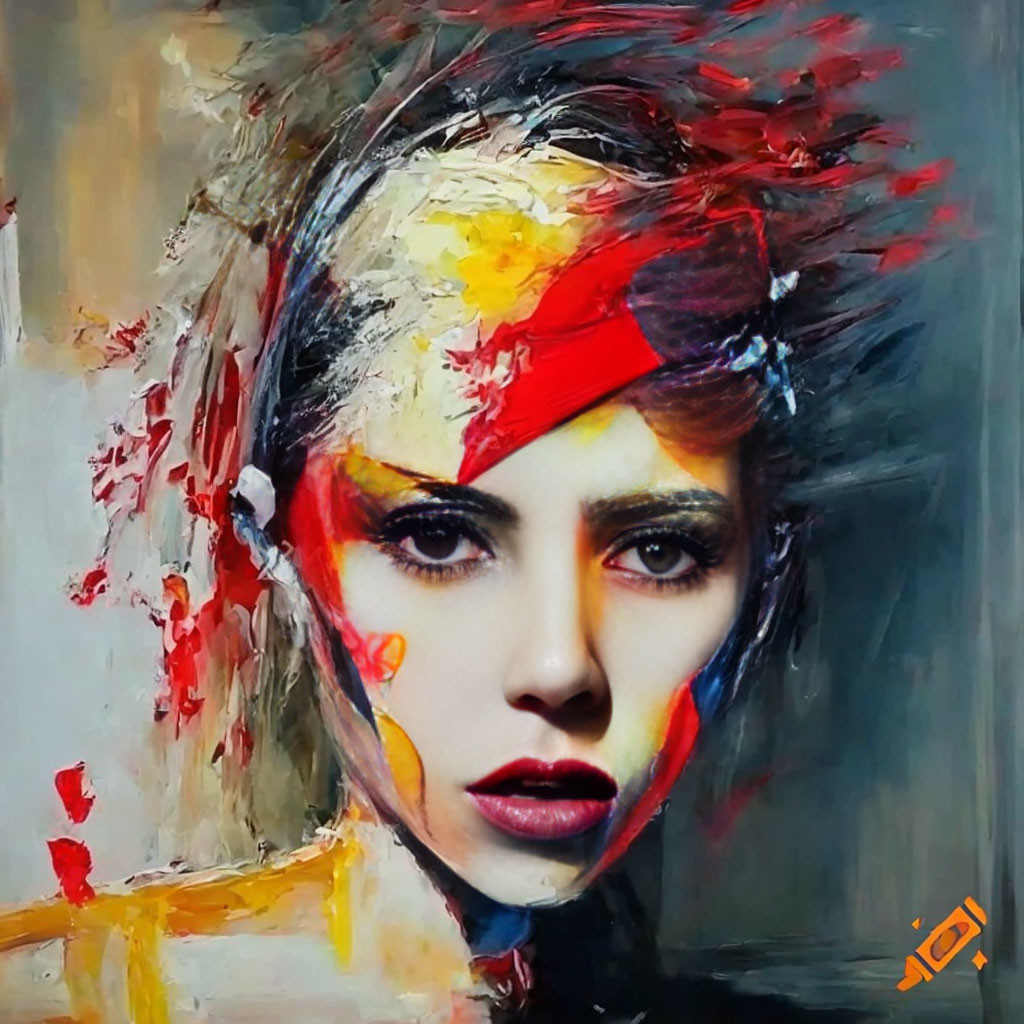 Colorful Abstract Portrait with Paint Strokes and Smudges